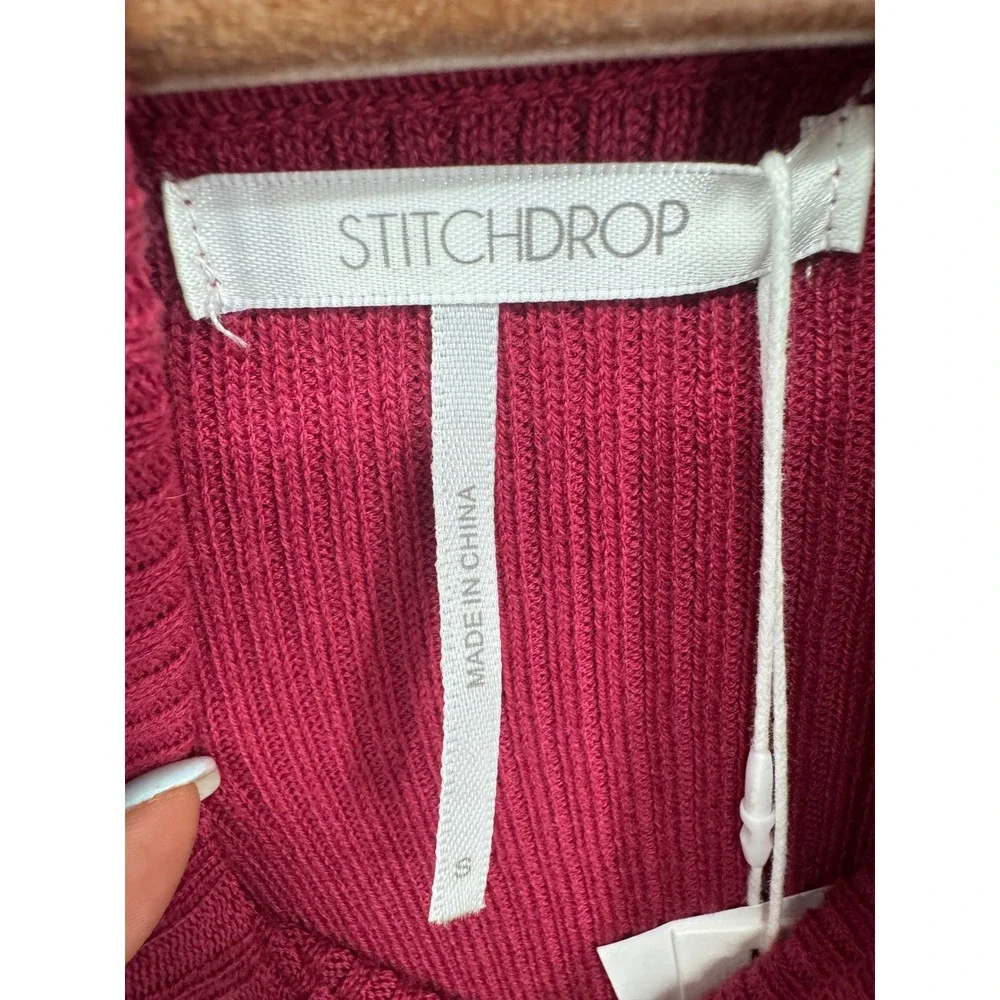 Stitchdrop Sweater Dress Womens S Magenta Ribbed Turtleneck Midi Office Bodycon